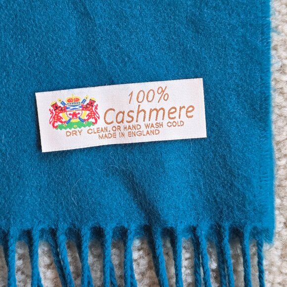 Cashmere Woven Scarf Made in England Blue Teal - Picture 3 of 5